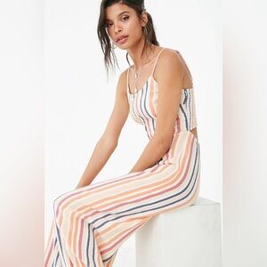 🛑 Forever 21 Vibrant Multicolor Striped Linen-blend Jumpsuit
